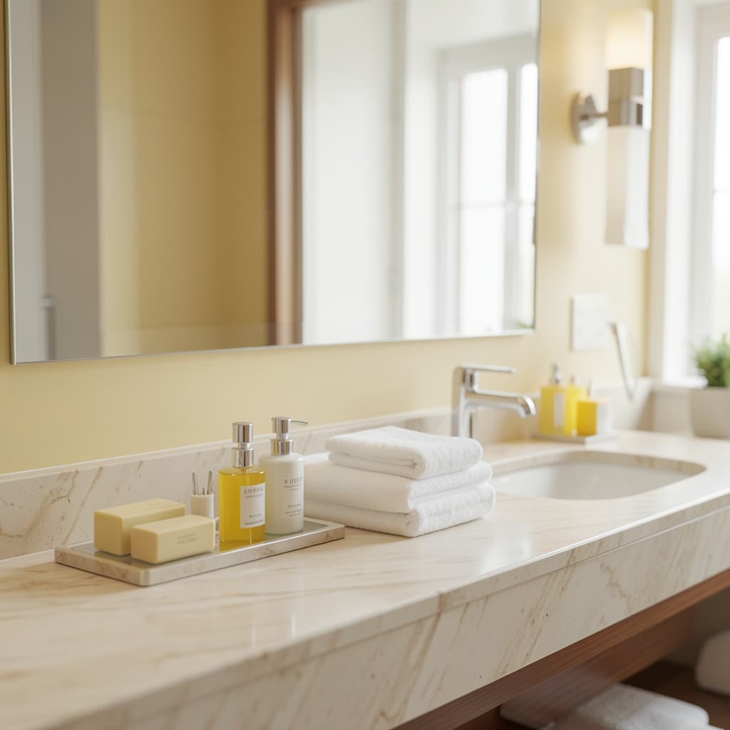 A clean, freshly prepared hotel bathroom